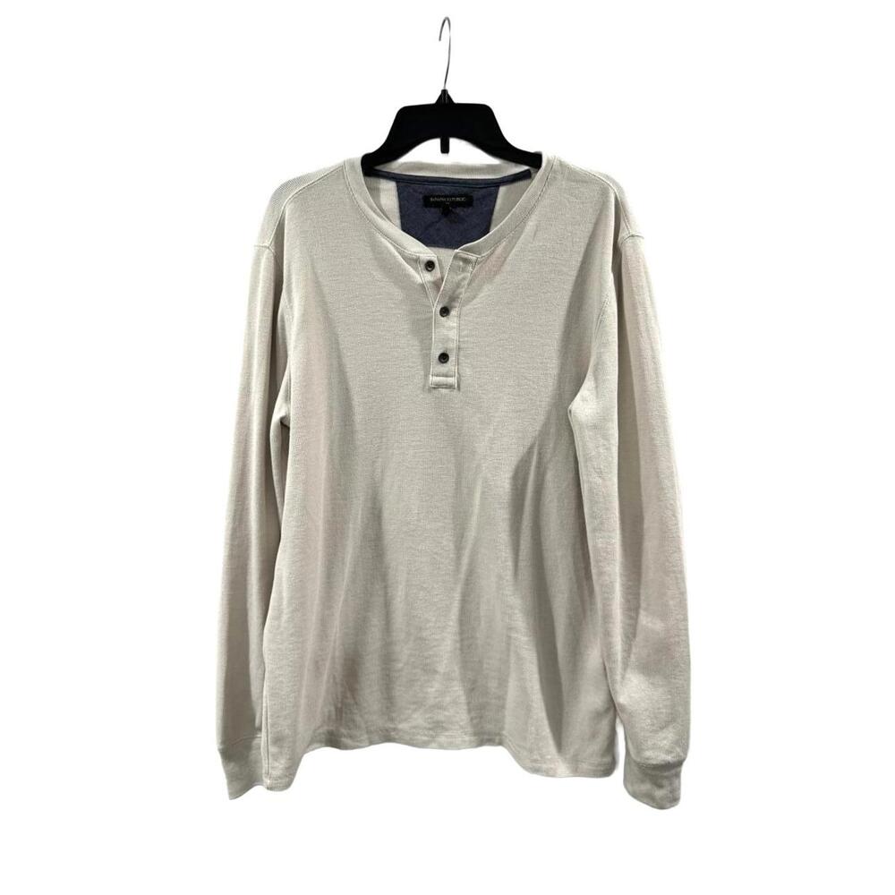 Banana Republic Beige Henley Waffle Knit Long Sleeve Sweater Men's Size Large - Picture 2 of 8